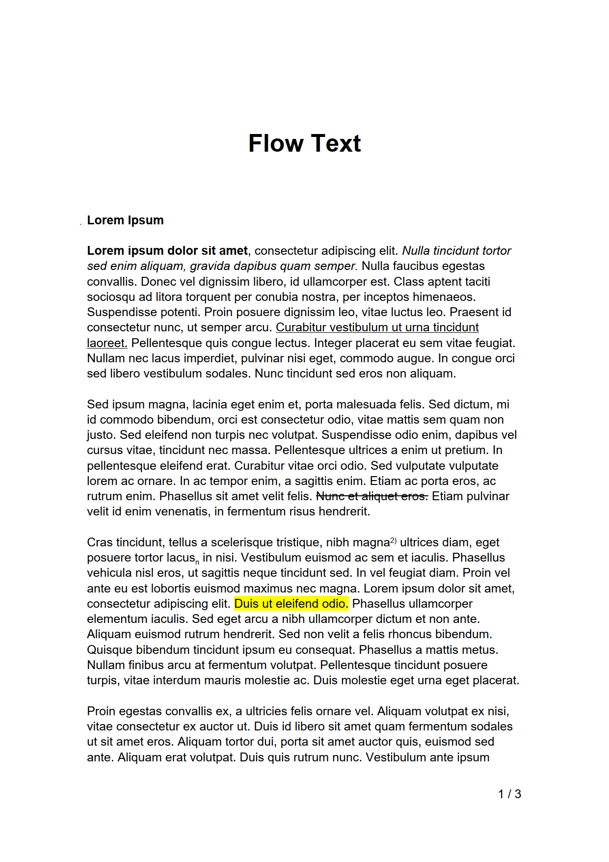 Result of FlowTextExampleReport, page 1